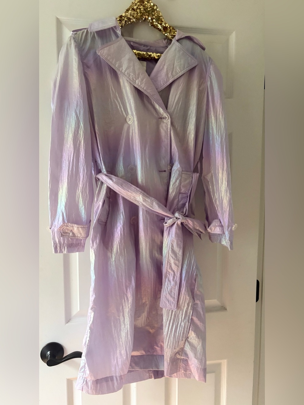 Avec Les Filles Lavender Iridescent Belted Trench Sz Small - Picture 4 of 9